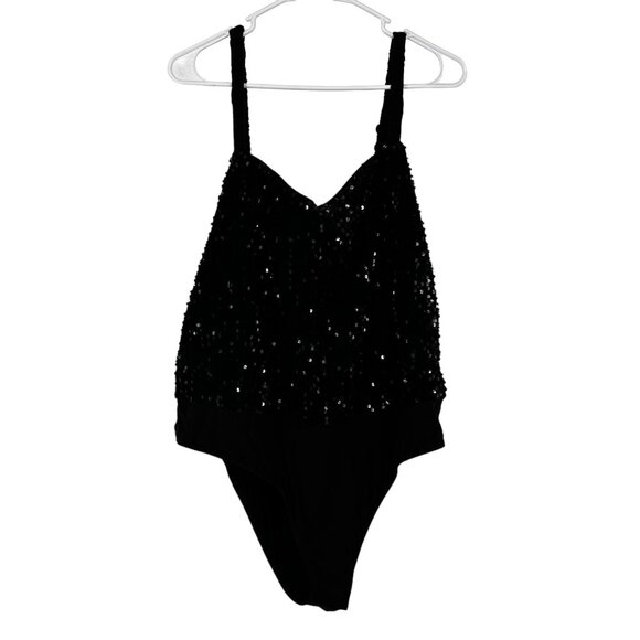 Shein Curve Sequin Cami Bodysuit 4XL Sparkly Black Onesie Women's - Picture 1 of 9